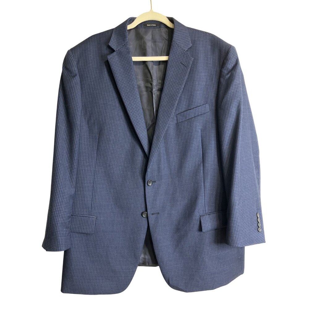 Pronto Uomo Platinum Executive Fit Blazer Navy Checkered Jacket Wool Blend 46R